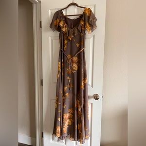 Wild horses. Floor lenght dress. Flower detail. Lined.